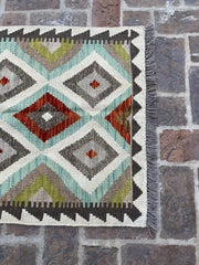 Handwoven Geometric Kilim Rug - 82x125 cm Gray Tribal Pattern | Nomad Hues