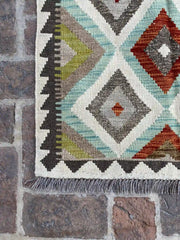 Handwoven Geometric Kilim Rug - 82x125 cm Gray Tribal Pattern | Nomad Hues