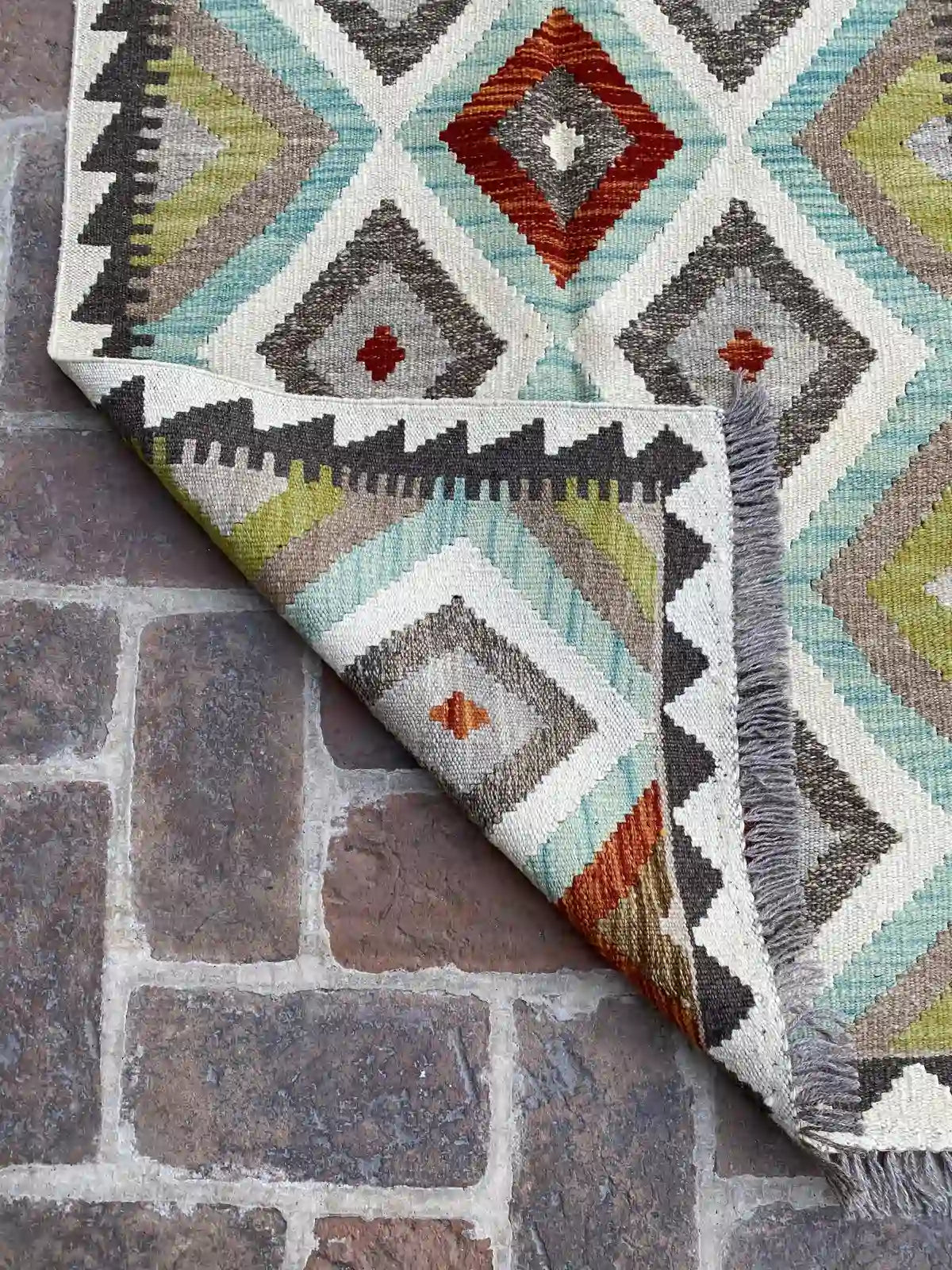 Handwoven Geometric Kilim Rug - 82x125 cm Gray Tribal Pattern | Nomad Hues