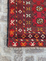 Elegant 4'0 x 11'3 Afghan Bokhara Runner - Rich Red and Black Patterns - Nomad Hues