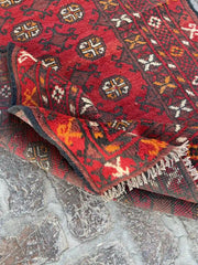 Elegant 4'0 x 11'3 Afghan Bokhara Runner - Rich Red and Black Patterns - Nomad Hues