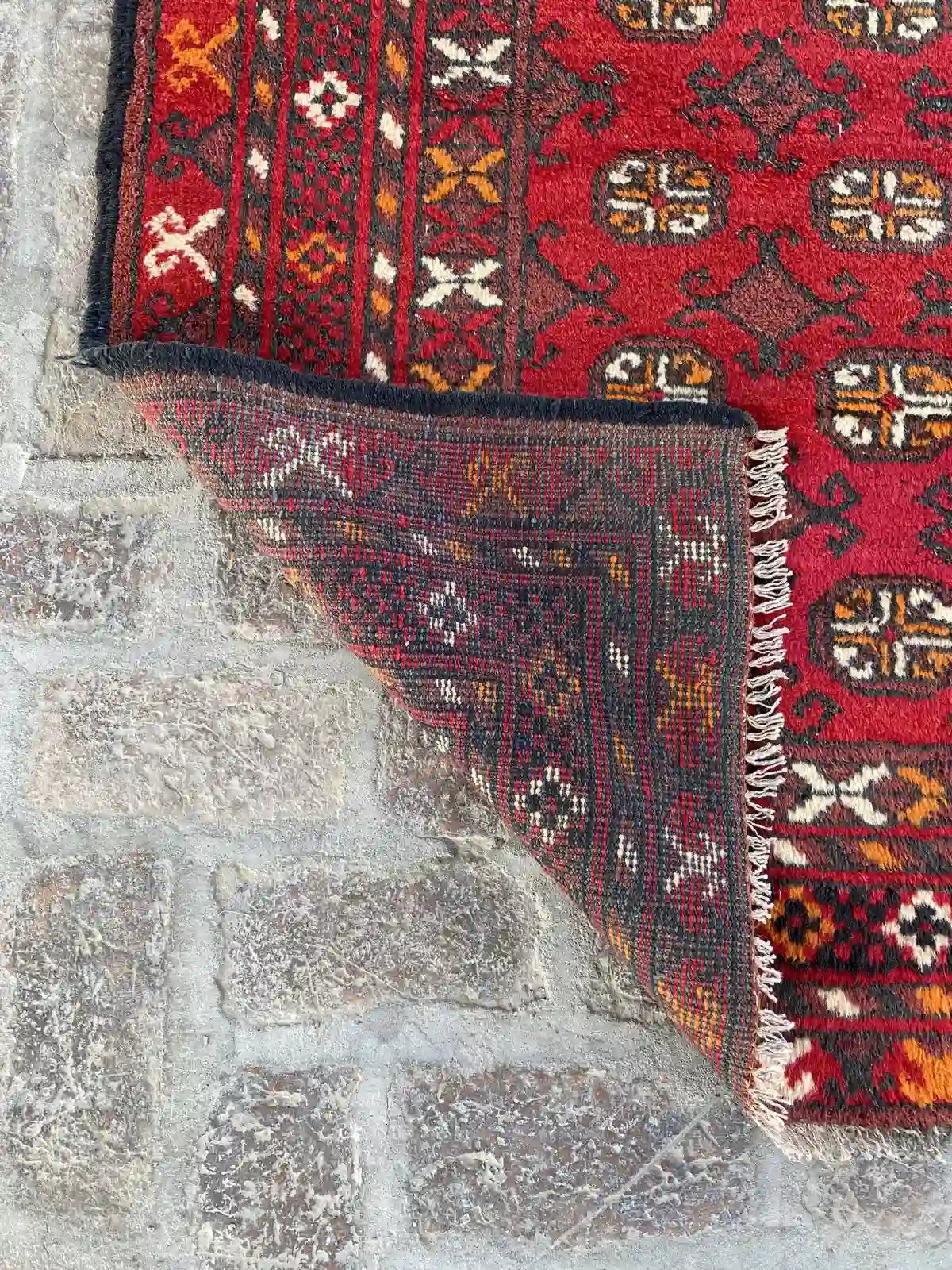 Elegant 4'0 x 11'3 Afghan Bokhara Runner - Rich Red and Black Patterns - Nomad Hues