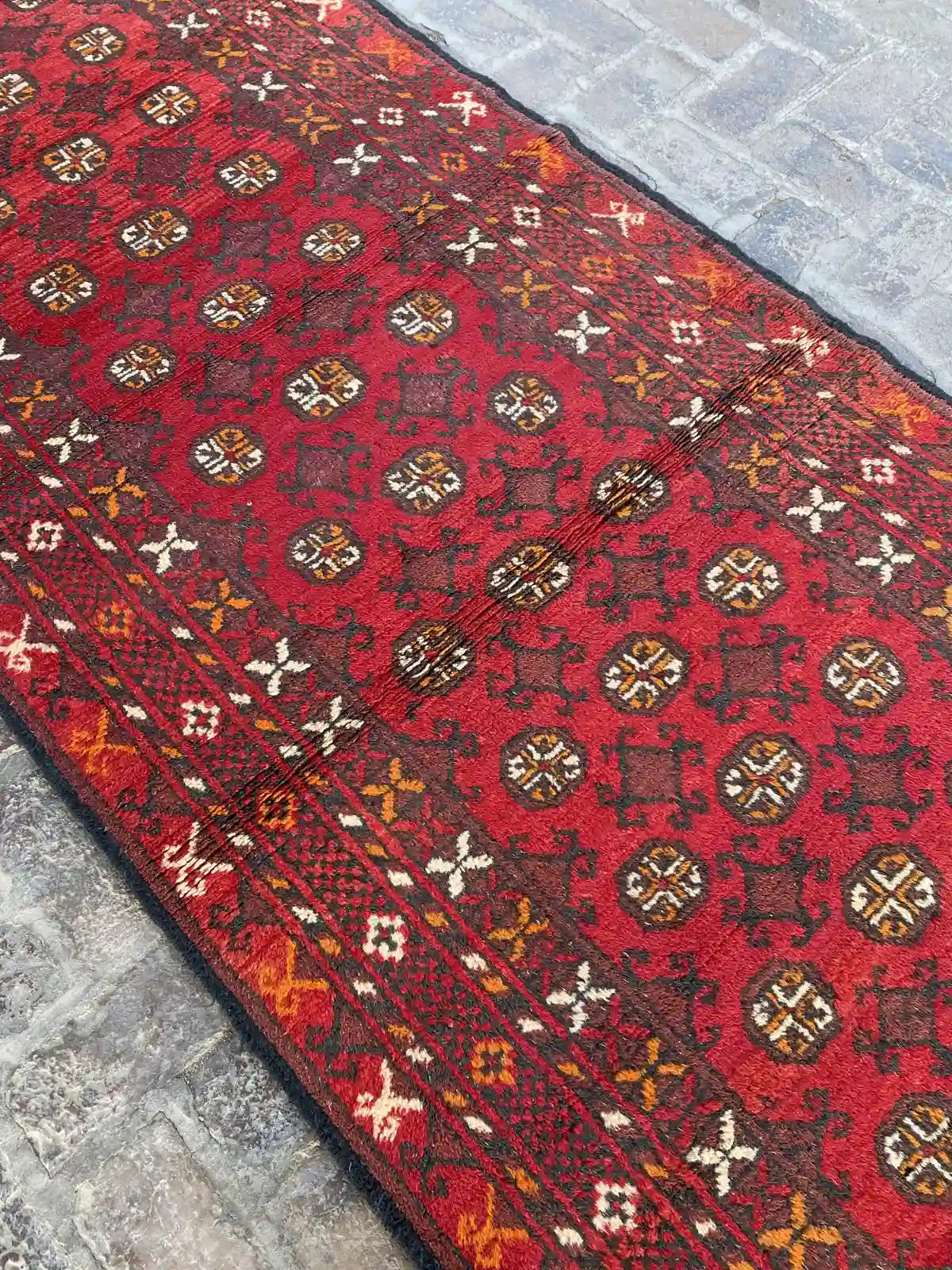 Elegant 4'0 x 11'3 Afghan Bokhara Runner - Rich Red and Black Patterns - Nomad Hues