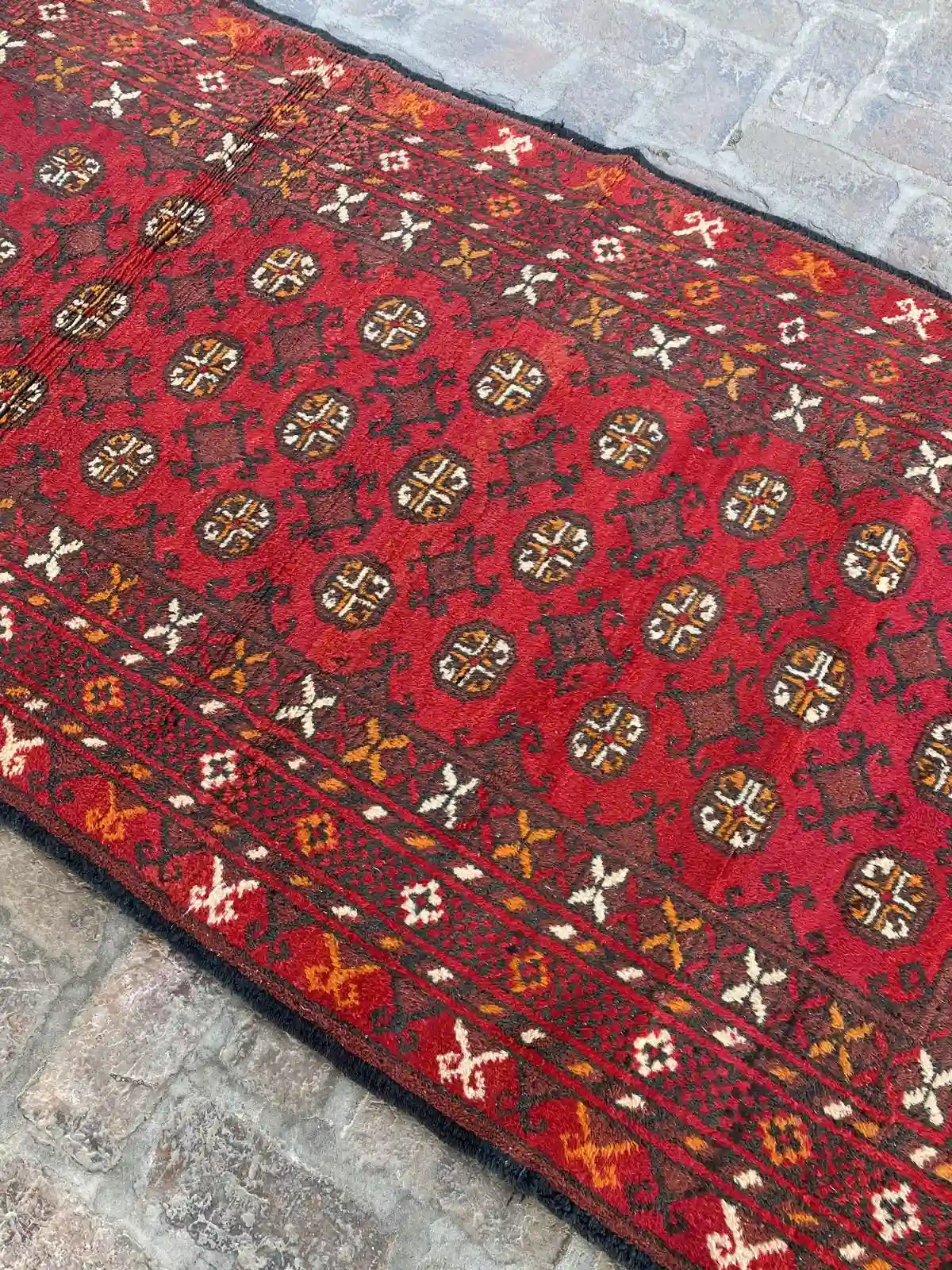 Elegant 4'0 x 11'3 Afghan Bokhara Runner - Rich Red and Black Patterns - Nomad Hues