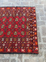 Elegant 4'0 x 11'3 Afghan Bokhara Runner - Rich Red and Black Patterns - Nomad Hues