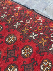 Elegant 4'0 x 11'3 Afghan Bokhara Runner - Rich Red and Black Patterns - Nomad Hues