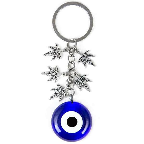 Evil Eye Beaded Leaf Keychain.