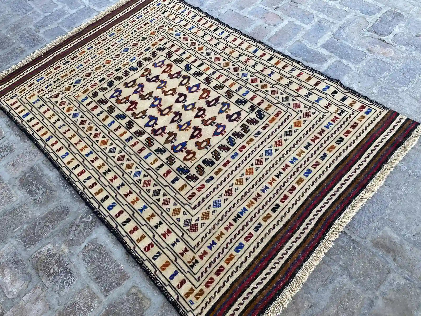 Lightweight 4'4 x 6'5 Afghan Soumak Kilim - Nomad Hues