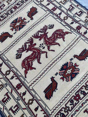 Afghan Soumak Kilim - Beige with Brown Animal Patterns - Nomad Hues