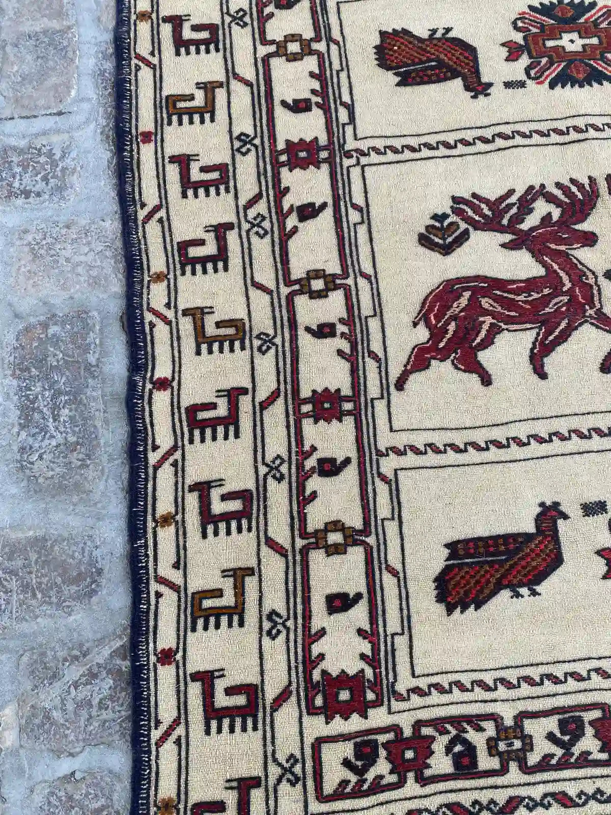 Afghan Soumak Kilim - Beige with Brown Animal Patterns - Nomad Hues