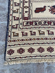 Afghan Soumak Kilim - Beige with Brown Animal Patterns - Nomad Hues