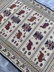 Afghan Soumak Kilim - Beige with Animal and Geometric Patterns - Nomad Hues