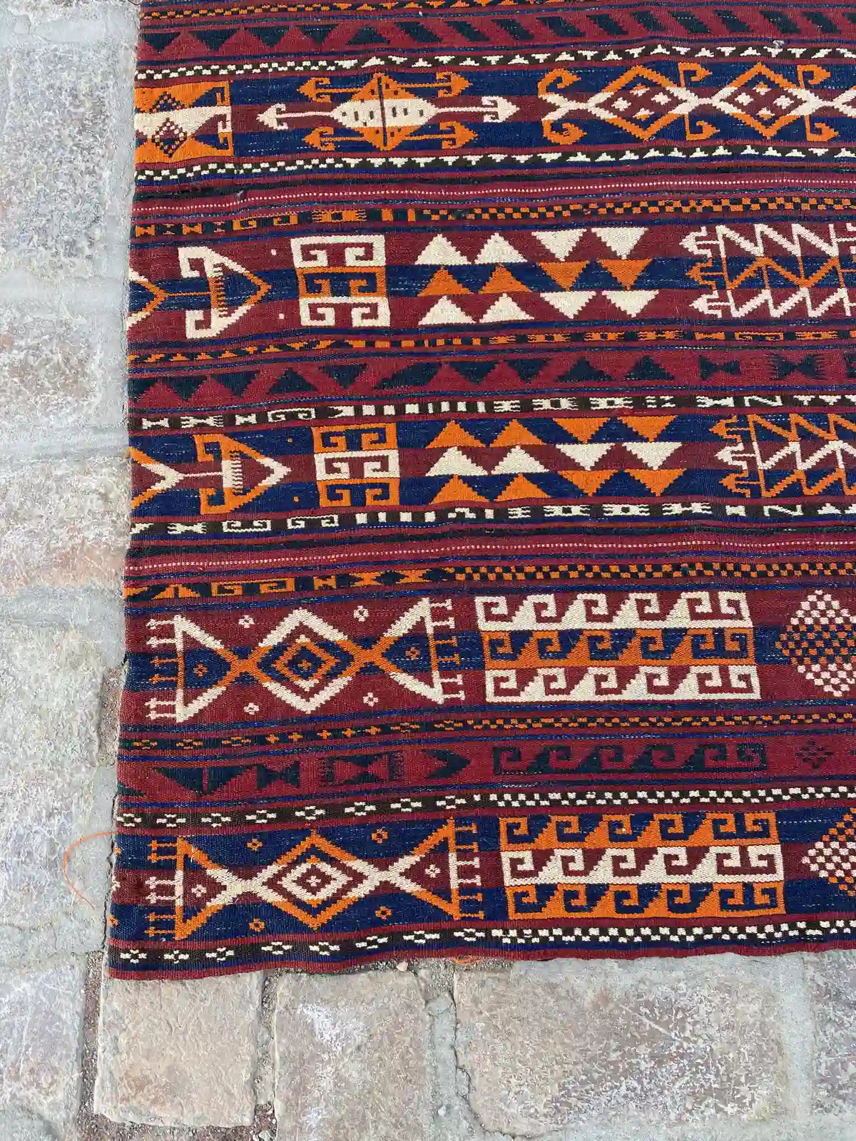 Handwoven Gajari Shawl Kilim - 5'10" x 9'10" - Vibrant Geometric Patterns - Nomad Hues