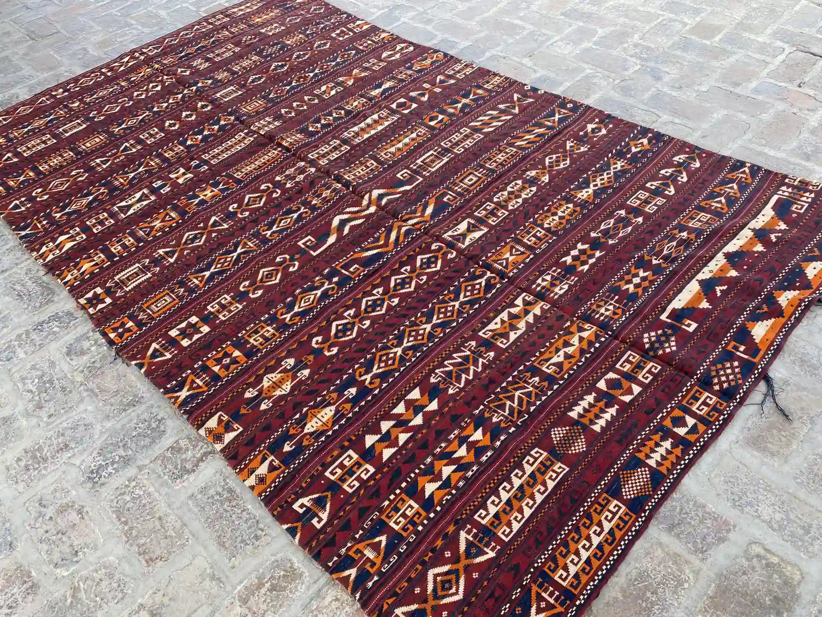 Handwoven Gajari Shawl Kilim - 5'10" x 9'10" - Vibrant Geometric Patterns