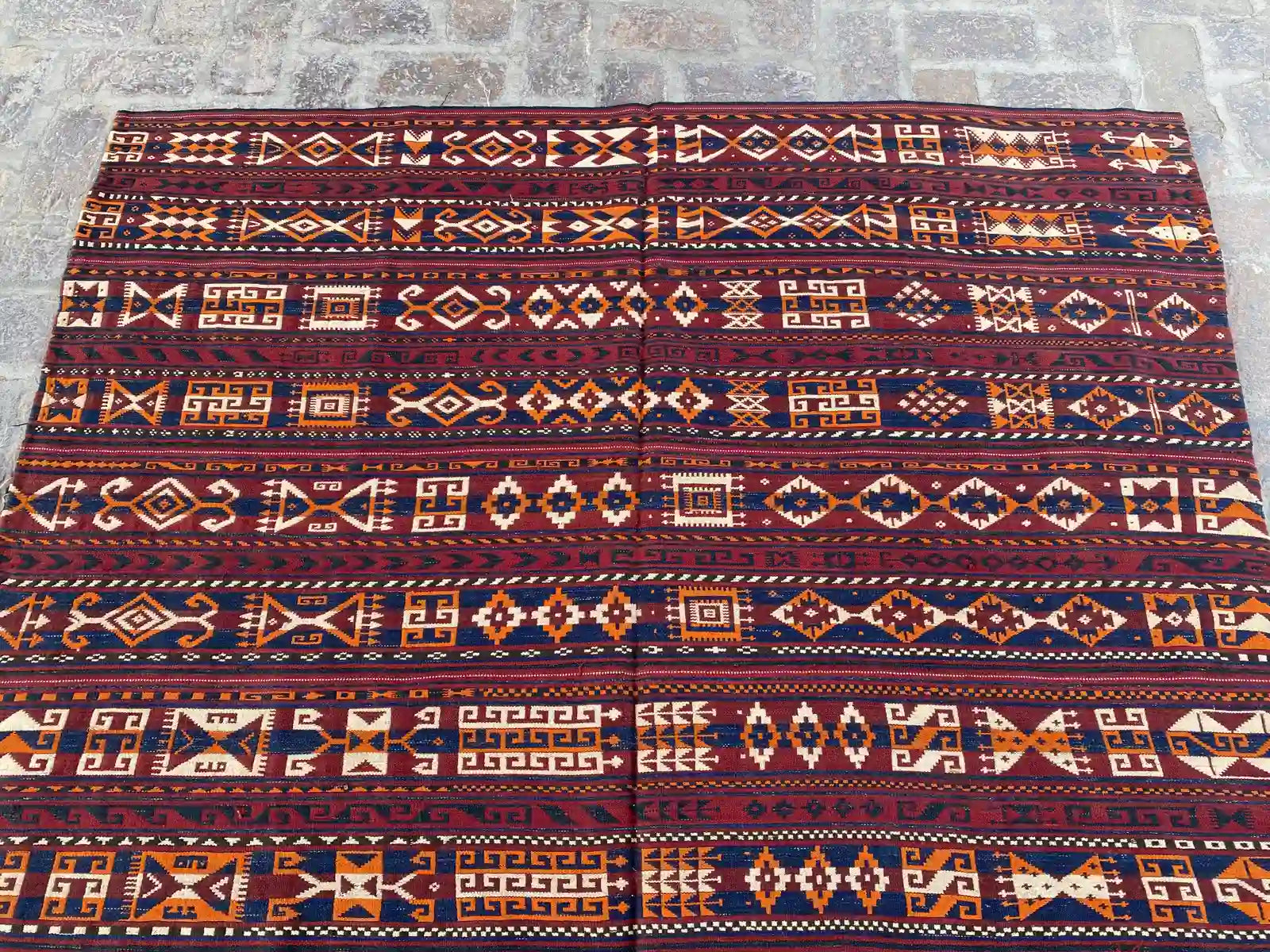 Handwoven Gajari Shawl Kilim - 5'10" x 9'10" - Vibrant Geometric Patterns - Nomad Hues