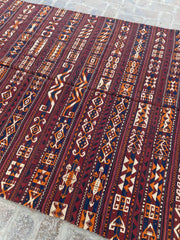 Handwoven Gajari Shawl Kilim - 5'10" x 9'10" - Vibrant Geometric Patterns - Nomad Hues