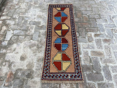 Colorful handmade afghan hallway rug