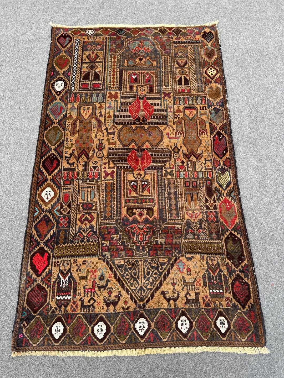 Vintage Afghan Rustic hand knotted rug