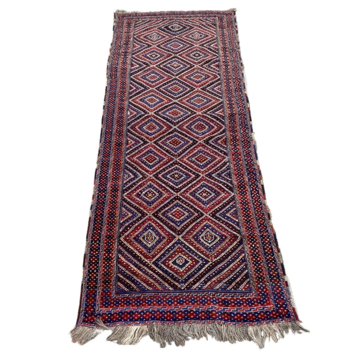 "Mishwani hallway kilim rug runner - handmade Afghan carpet with vibrant patterns