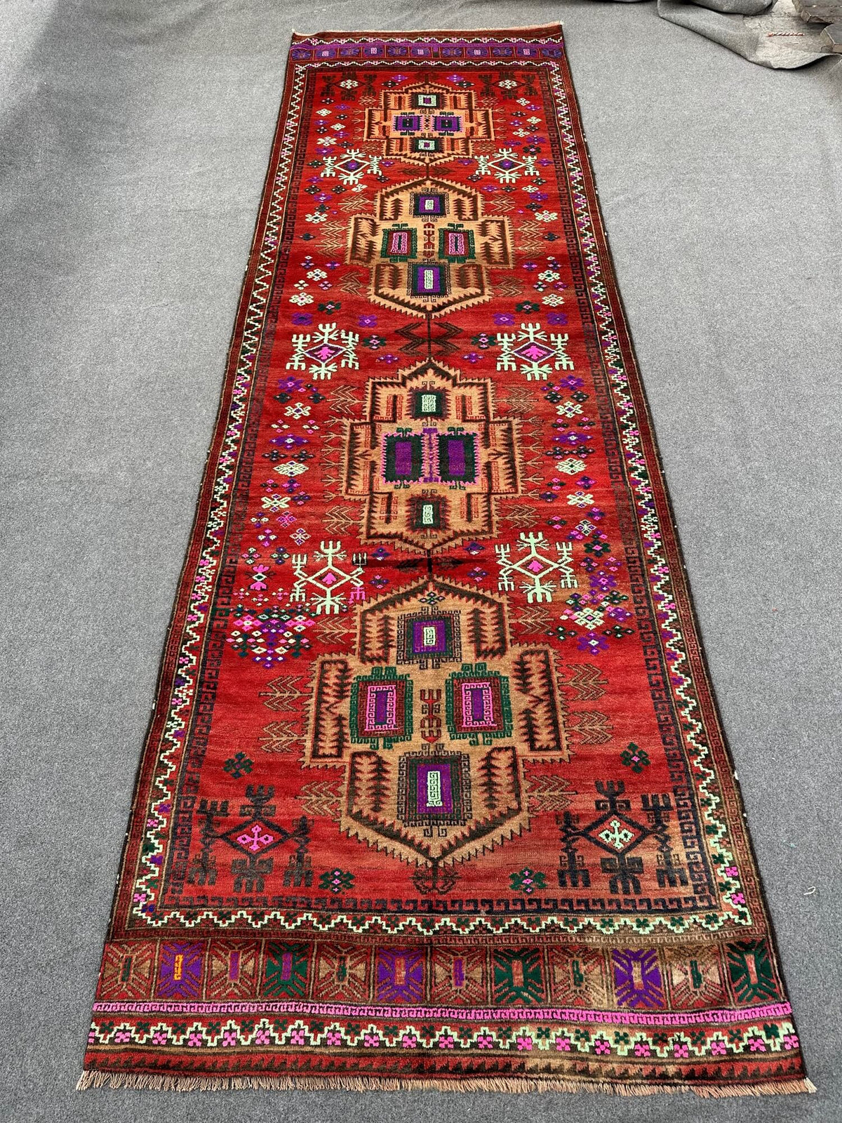 Vintage hand knotted Afghan rug runner