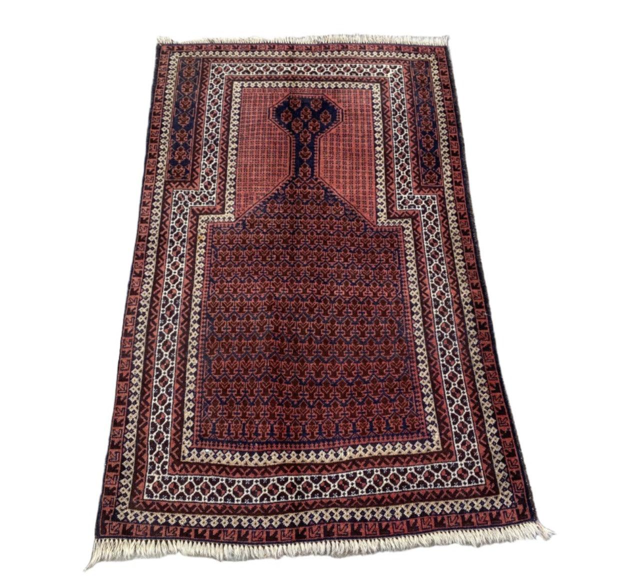 Vintage Afghan Tribal Prayer Rug - Authentic Cultural Carpet